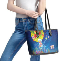 Palau Leather Tote Bag Jellyfish with Coral Reefs Ocean Vibe and Tapa Pattern LT03 - Polynesian Pride