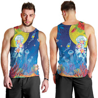 Palau Men Tank Top Jellyfish with Coral Reefs Ocean Vibe and Tapa Pattern LT03 - Polynesian Pride