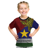 Custom Papua New Guinea Milne Bay Province Kid T Shirt PNG Birds Of Paradise Polynesian Arty Style LT03 Blue - Polynesian Pride
