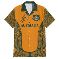 Custom Australia Rugby Championship 2024 Family Matching Off The Shoulder Long Sleeve Dress and Hawaiian Shirt Aboriginal Art Tattoo Pattern LT03 Dad's Shirt - Short Sleeve Yellow - Polynesian Pride