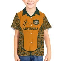 Custom Australia Rugby Championship 2024 Family Matching Short Sleeve Bodycon Dress and Hawaiian Shirt Aboriginal Art Tattoo Pattern LT03 Son's Shirt Yellow - Polynesian Pride