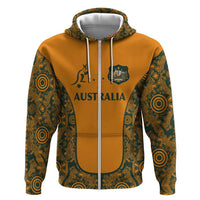 Custom Australia Rugby Championship 2024 Hoodie Aboriginal Art Tattoo Pattern LT03 Zip Hoodie Yellow - Polynesian Pride