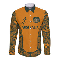 Custom Australia Rugby Championship 2024 Long Sleeve Button Shirt Aboriginal Art Tattoo Pattern LT03 Unisex Yellow - Polynesian Pride