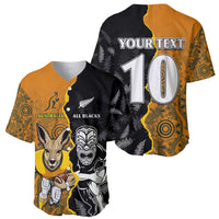 Custom New Zealand and Australia Rugby Championship 2024 Baseball Jersey Maori Warrior and Kangaroo Mascot with Fern Aboriginal LT03 - Polynesian Pride