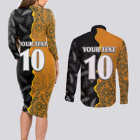 Custom New Zealand and Australia Rugby Championship 2024 Couples Matching Long Sleeve Bodycon Dress and Long Sleeve Button Shirt Maori Warrior and Kangaroo Mascot with Fern Aboriginal LT03 - Polynesian Pride