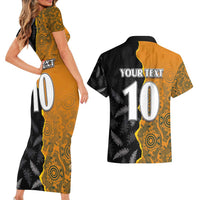 Custom New Zealand and Australia Rugby Championship 2024 Couples Matching Short Sleeve Bodycon Dress and Hawaiian Shirt Maori Warrior and Kangaroo Mascot with Fern Aboriginal LT03 - Polynesian Pride
