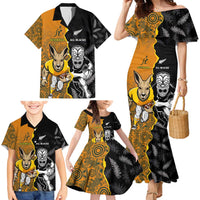Custom New Zealand and Australia Rugby Championship 2024 Family Matching Mermaid Dress and Hawaiian Shirt Maori Warrior and Kangaroo Mascot with Fern Aboriginal LT03 - Polynesian Pride