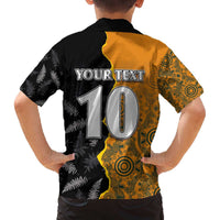 Custom New Zealand and Australia Rugby Championship 2024 Family Matching Off The Shoulder Long Sleeve Dress and Hawaiian Shirt Maori Warrior and Kangaroo Mascot with Fern Aboriginal LT03 - Polynesian Pride