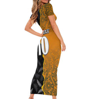 Custom New Zealand and Australia Rugby Championship 2024 Family Matching Short Sleeve Bodycon Dress and Hawaiian Shirt Maori Warrior and Kangaroo Mascot with Fern Aboriginal LT03 - Polynesian Pride