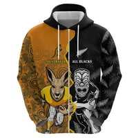 Custom New Zealand and Australia Rugby Championship 2024 Hoodie Maori Warrior and Kangaroo Mascot with Fern Aboriginal LT03 - Polynesian Pride