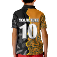 Custom New Zealand and Australia Rugby Championship 2024 Kid Polo Shirt Maori Warrior and Kangaroo Mascot with Fern Aboriginal LT03 - Polynesian Pride