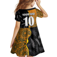 Custom New Zealand and Australia Rugby Championship 2024 Kid Short Sleeve Dress Maori Warrior and Kangaroo Mascot with Fern Aboriginal LT03 - Polynesian Pride