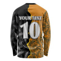 Custom New Zealand and Australia Rugby Championship 2024 Long Sleeve Shirt Maori Warrior and Kangaroo Mascot with Fern Aboriginal LT03 - Polynesian Pride