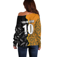 Custom New Zealand and Australia Rugby Championship 2024 Off Shoulder Sweater Maori Warrior and Kangaroo Mascot with Fern Aboriginal LT03 - Polynesian Pride