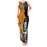 Custom New Zealand and Australia Rugby Championship 2024 Tank Maxi Dress Maori Warrior and Kangaroo Mascot with Fern Aboriginal LT03 Women Black - Polynesian Pride