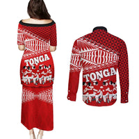 Tonga Rugby Couples Matching Puletasi Dress and Long Sleeve Button Shirts Sipi Tau Dance Ngatu Pattern LT03 - Polynesian Pride