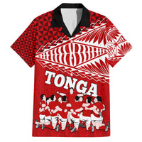 Personalised Tonga Rugby Family Matching Tank Maxi Dress and Hawaiian Shirt Sipi Tau Dance Ngatu Pattern LT03 Dad's Shirt - Short Sleeve Red - Polynesian Pride