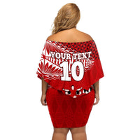 Personalised Tonga Rugby Off Shoulder Short Dress Sipi Tau Dance Ngatu Pattern LT03 - Polynesian Pride