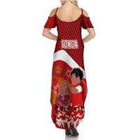 Tonga Rugby Summer Maxi Dress Sipi Tau Dance Coat of Arms Ngatu Pattern LT03 - Polynesian Pride
