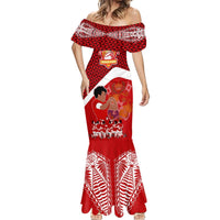 Personalised Tonga Rugby Mermaid Dress Sipi Tau Dance Coat of Arms Ngatu Pattern LT03 - Polynesian Pride