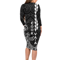 Cook Islands Va'a Polynesian Art Tattoo Family Matching Long Sleeve Bodycon Dress and Hawaiian Shirt Black Color LT03 - Polynesian Pride
