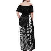 Cook Islands Va'a Polynesian Art Tattoo Family Matching Off Shoulder Maxi Dress and Hawaiian Shirt Black Color LT03 - Polynesian Pride