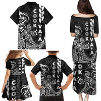 Cook Islands Va'a Polynesian Art Tattoo Family Matching Puletasi and Hawaiian Shirt Black Color LT03 - Polynesian Pride