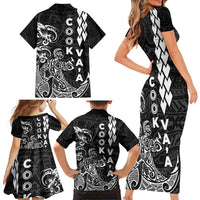 Cook Islands Va'a Polynesian Art Tattoo Family Matching Short Sleeve Bodycon Dress and Hawaiian Shirt Black Color LT03 - Polynesian Pride