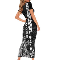 Cook Islands Va'a Polynesian Art Tattoo Family Matching Short Sleeve Bodycon Dress and Hawaiian Shirt Black Color LT03 - Polynesian Pride