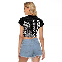 Cook Islands Vaa Polynesian Art Tattoo Raglan Cropped T Shirt Black Color