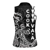 Cook Islands Vaa Polynesian Art Tattoo Women Sleeveless Polo Shirt Black Color