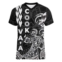 Cook Islands Vaa Polynesian Art Tattoo Women V-Neck T-Shirt Black Color