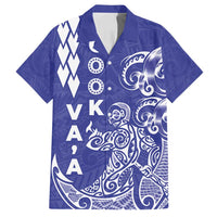 Cook Islands Va'a Polynesian Art Tattoo Family Matching Long Sleeve Bodycon Dress and Hawaiian Shirt Blue Color LT03 Dad's Shirt - Short Sleeve Blue - Polynesian Pride