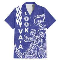 Cook Islands Va'a Polynesian Art Tattoo Family Matching Mermaid Dress and Hawaiian Shirt Blue Color LT03 Dad's Shirt - Short Sleeve Blue - Polynesian Pride