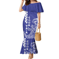 Cook Islands Va'a Polynesian Art Tattoo Family Matching Mermaid Dress and Hawaiian Shirt Blue Color LT03 Mom's Dress Blue - Polynesian Pride