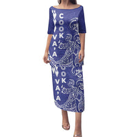 Cook Islands Va'a Polynesian Art Tattoo Family Matching Puletasi and Hawaiian Shirt Blue Color LT03 Mom's Dress Blue - Polynesian Pride