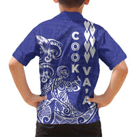 Cook Islands Va'a Polynesian Art Tattoo Family Matching Short Sleeve Bodycon Dress and Hawaiian Shirt Blue Color LT03 - Polynesian Pride
