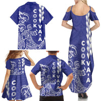 Cook Islands Va'a Polynesian Art Tattoo Family Matching Summer Maxi Dress and Hawaiian Shirt Blue Color LT03 - Polynesian Pride