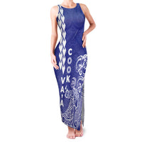 Cook Islands Va'a Polynesian Art Tattoo Family Matching Tank Maxi Dress and Hawaiian Shirt Blue Color LT03 Mom's Dress Blue - Polynesian Pride