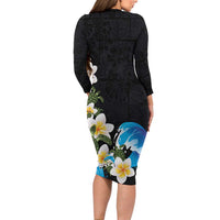 Hawaiian Plumeria and Turtle Family Matching Long Sleeve Bodycon Dress and Hawaiian Shirt with Polynesian Tribal Art Pattern Vintage Vibes LT03 - Polynesian Pride