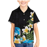 Hawaiian Plumeria and Turtle Family Matching Mermaid Dress and Hawaiian Shirt with Polynesian Tribal Art Pattern Vintage Vibes LT03 Son's Shirt Black - Polynesian Pride