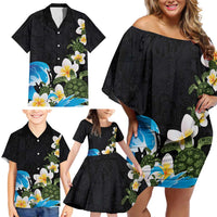 Hawaiian Plumeria and Turtle Family Matching Off Shoulder Short Dress and Hawaiian Shirt with Polynesian Tribal Art Pattern Vintage Vibes LT03 - Polynesian Pride