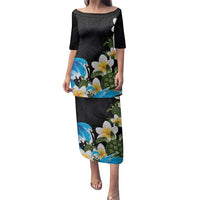 Hawaiian Plumeria and Turtle Family Matching Puletasi and Hawaiian Shirt with Polynesian Tribal Art Pattern Vintage Vibes LT03 Mom's Dress Black - Polynesian Pride