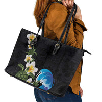 Hawaiian Plumeria and Turtle Leather Tote Bag with Polynesian Tribal Art Pattern Vintage Vibes LT03 - Polynesian Pride