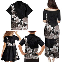 Hawaiian Plumeria and Turtle Family Matching Puletasi and Hawaiian Shirt with Polynesian Tribal Art Pattern Grayscale Color LT03 - Polynesian Pride