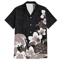 Hawaiian Plumeria and Turtle Family Matching Summer Maxi Dress and Hawaiian Shirt with Polynesian Tribal Art Pattern Grayscale Color LT03 Dad's Shirt - Short Sleeve Black - Polynesian Pride