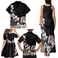 Hawaiian Plumeria and Turtle Family Matching Tank Maxi Dress and Hawaiian Shirt with Polynesian Tribal Art Pattern Grayscale Color LT03 - Polynesian Pride