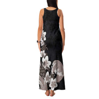 Hawaiian Plumeria and Turtle Family Matching Tank Maxi Dress and Hawaiian Shirt with Polynesian Tribal Art Pattern Grayscale Color LT03 - Polynesian Pride
