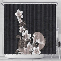 Hawaiian Plumeria and Turtle Shower Curtain with Polynesian Tribal Art Pattern Grayscale Color LT03 - Polynesian Pride