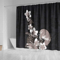 Hawaiian Plumeria and Turtle Shower Curtain with Polynesian Tribal Art Pattern Grayscale Color LT03 - Polynesian Pride